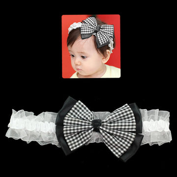 Girls Stretch Hairband with Checker Pattern Bow Black